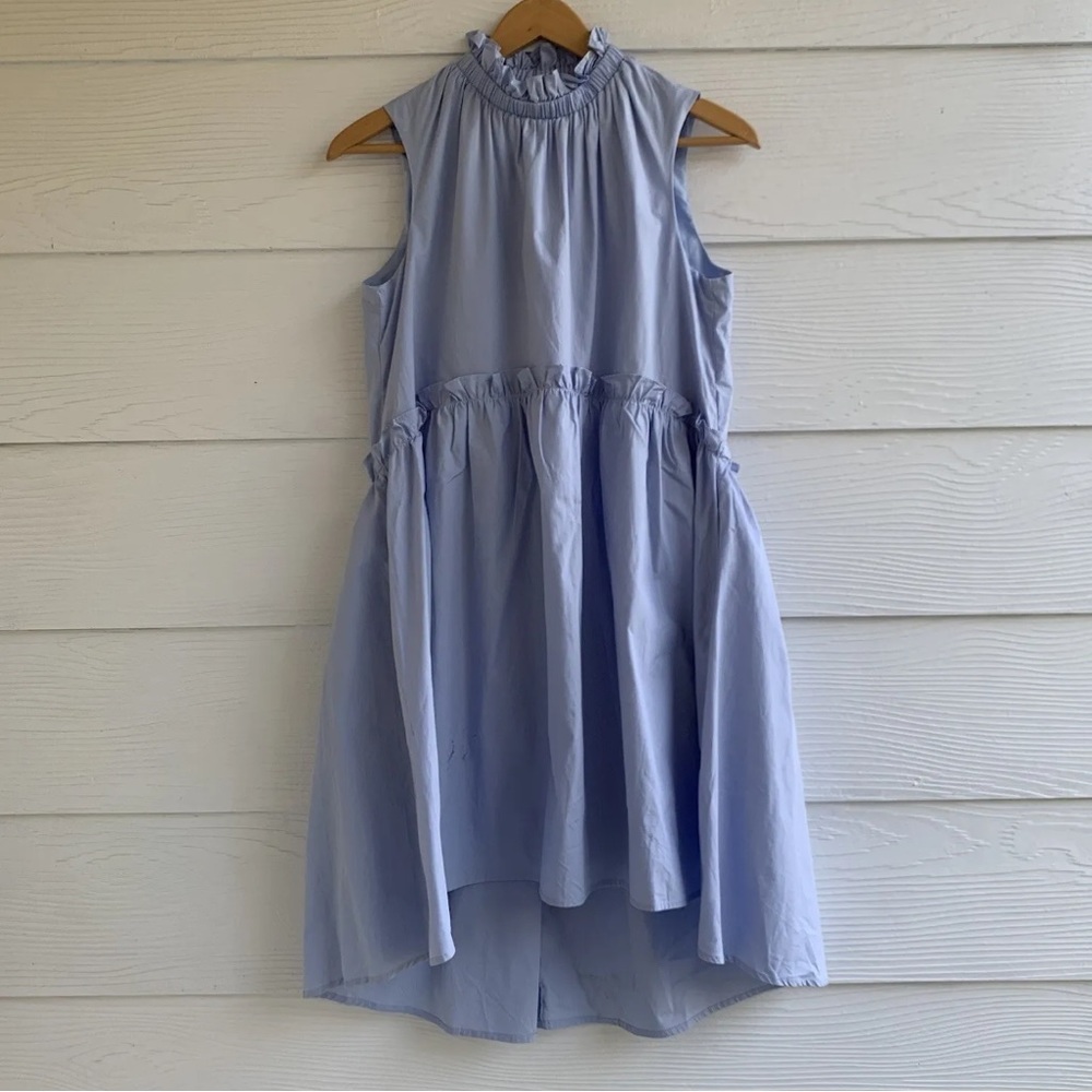 AUREUM heaven hi low hem dress in blue size medium lined pockets mock neck